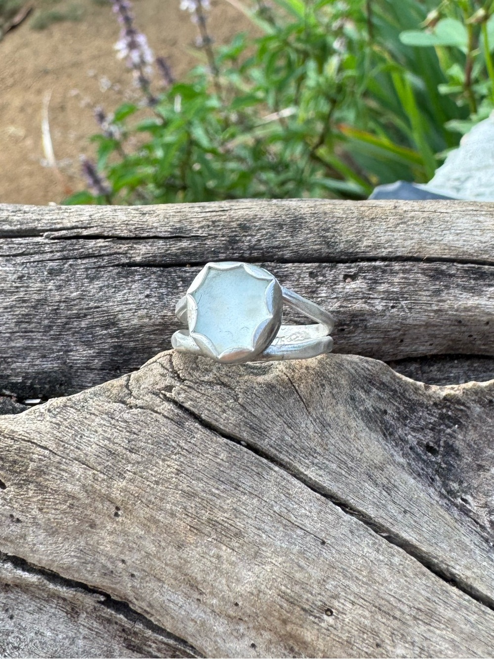 Hand Crafted Sterling Silver Ring with blue Sea Glass
